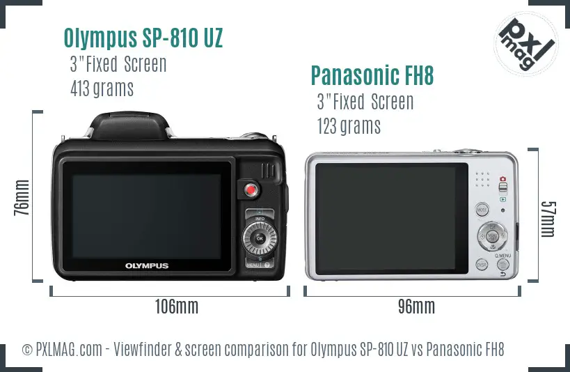 Olympus SP-810 UZ vs Panasonic FH8 Screen and Viewfinder comparison