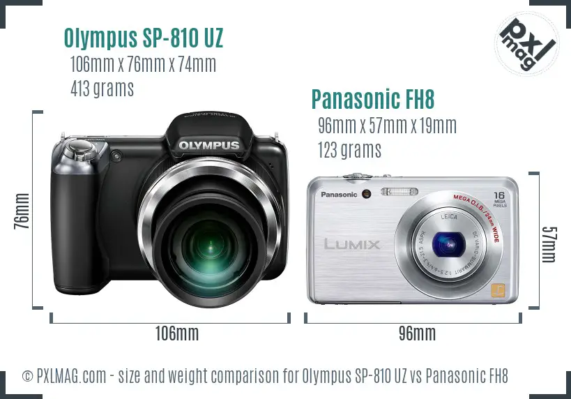 Olympus SP-810 UZ vs Panasonic FH8 size comparison