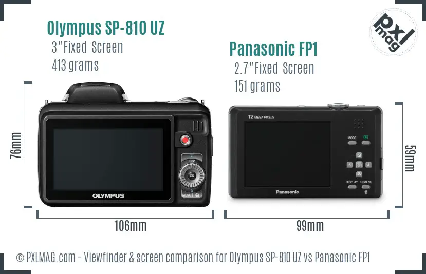 Olympus SP-810 UZ vs Panasonic FP1 Screen and Viewfinder comparison