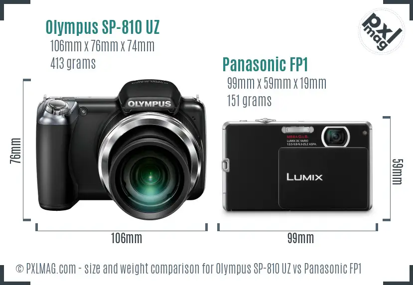 Olympus SP-810 UZ vs Panasonic FP1 size comparison