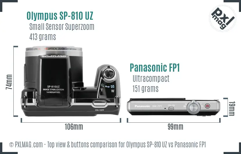 Olympus SP-810 UZ vs Panasonic FP1 top view buttons comparison