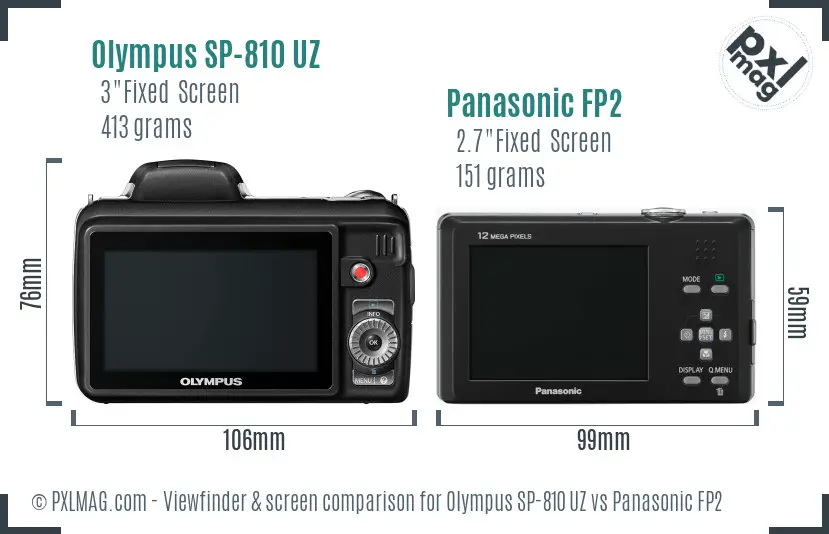 Olympus SP-810 UZ vs Panasonic FP2 Screen and Viewfinder comparison