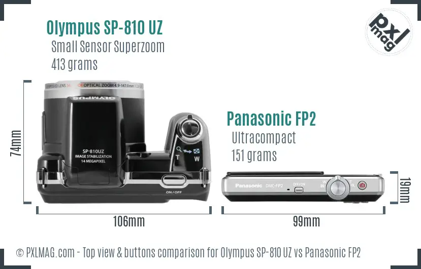 Olympus SP-810 UZ vs Panasonic FP2 top view buttons comparison