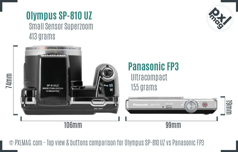 Olympus SP-810 UZ vs Panasonic FP3 top view buttons comparison