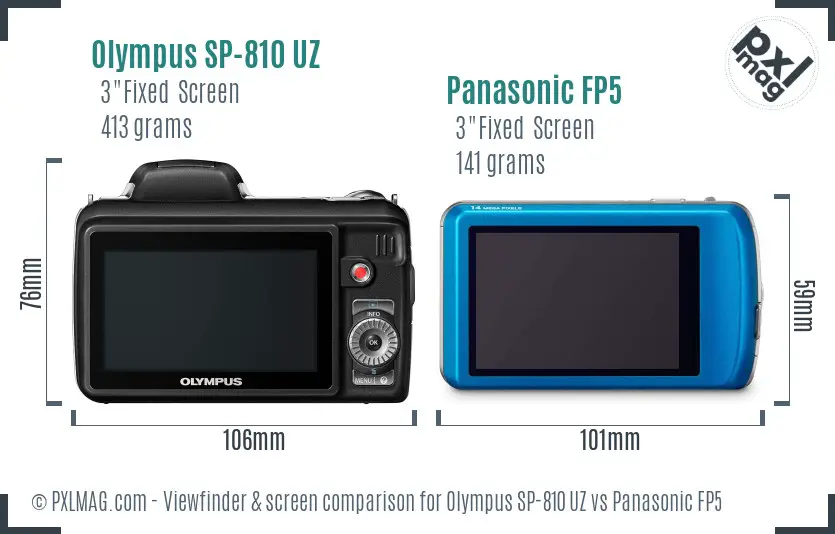 Olympus SP-810 UZ vs Panasonic FP5 Screen and Viewfinder comparison