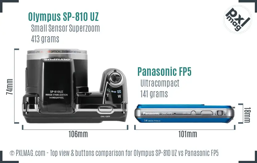 Olympus SP-810 UZ vs Panasonic FP5 top view buttons comparison