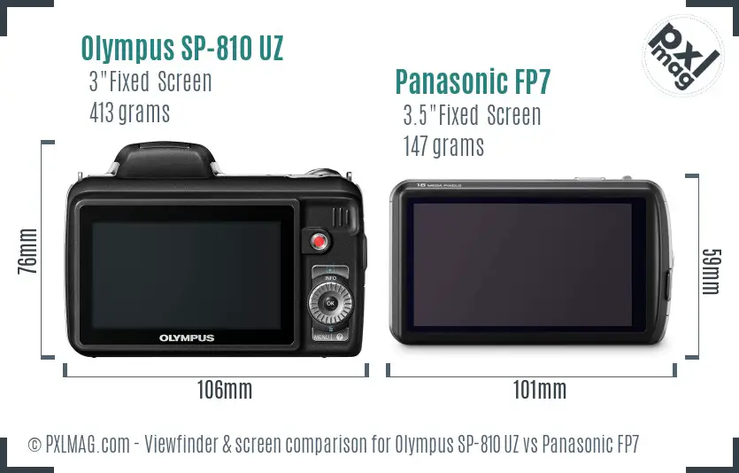 Olympus SP-810 UZ vs Panasonic FP7 Screen and Viewfinder comparison
