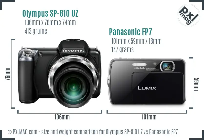 Olympus SP-810 UZ vs Panasonic FP7 size comparison