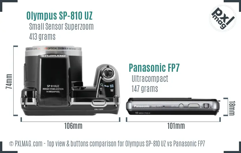Olympus SP-810 UZ vs Panasonic FP7 top view buttons comparison