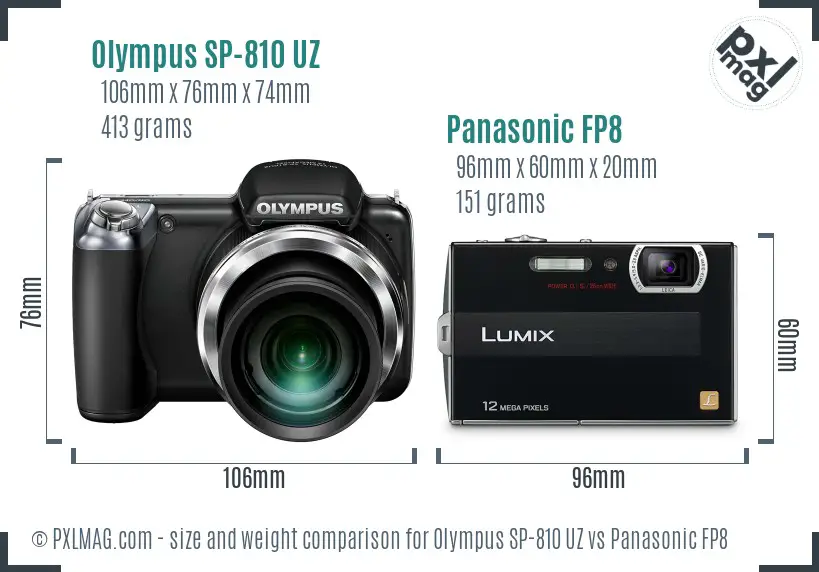 Olympus SP-810 UZ vs Panasonic FP8 size comparison
