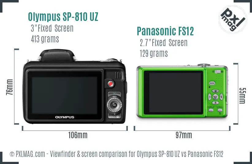 Olympus SP-810 UZ vs Panasonic FS12 Screen and Viewfinder comparison