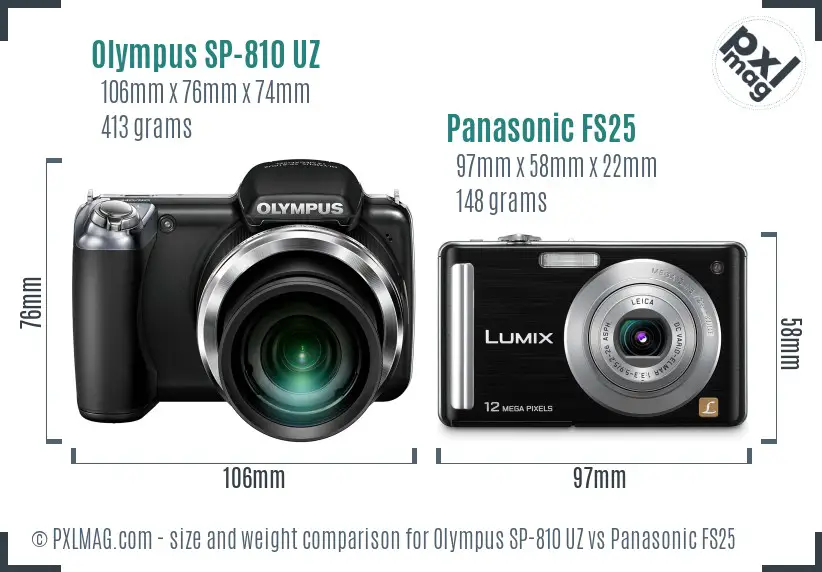 Olympus SP-810 UZ vs Panasonic FS25 size comparison