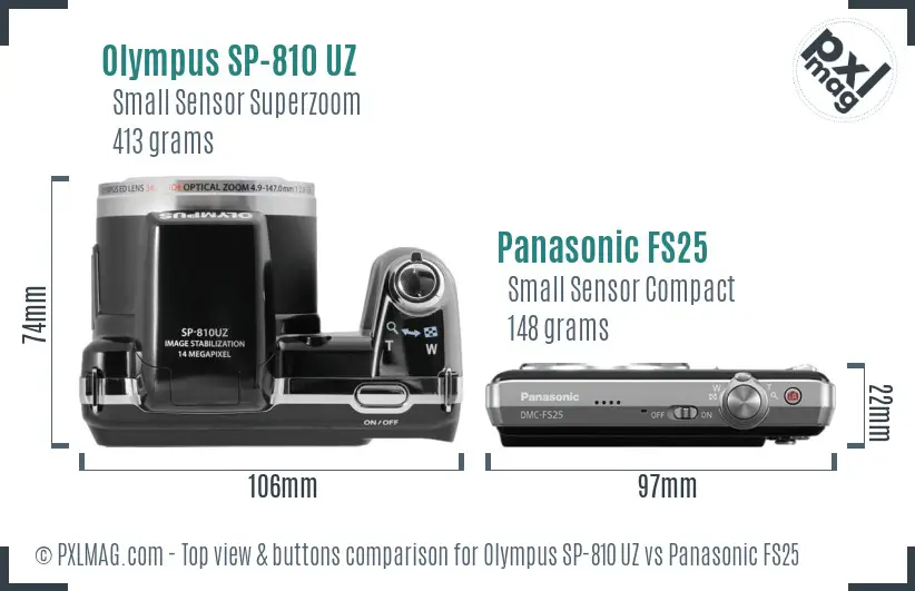 Olympus SP-810 UZ vs Panasonic FS25 top view buttons comparison