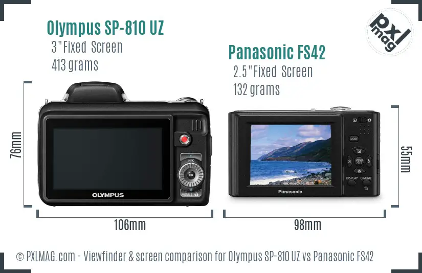 Olympus SP-810 UZ vs Panasonic FS42 Screen and Viewfinder comparison