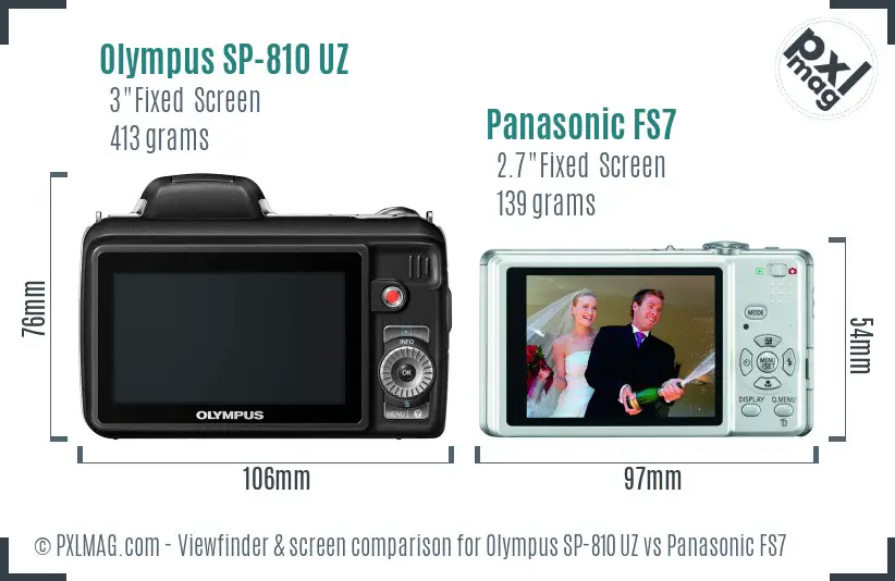 Olympus SP-810 UZ vs Panasonic FS7 Screen and Viewfinder comparison
