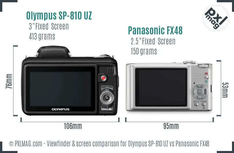 Olympus SP-810 UZ vs Panasonic FX48 Screen and Viewfinder comparison