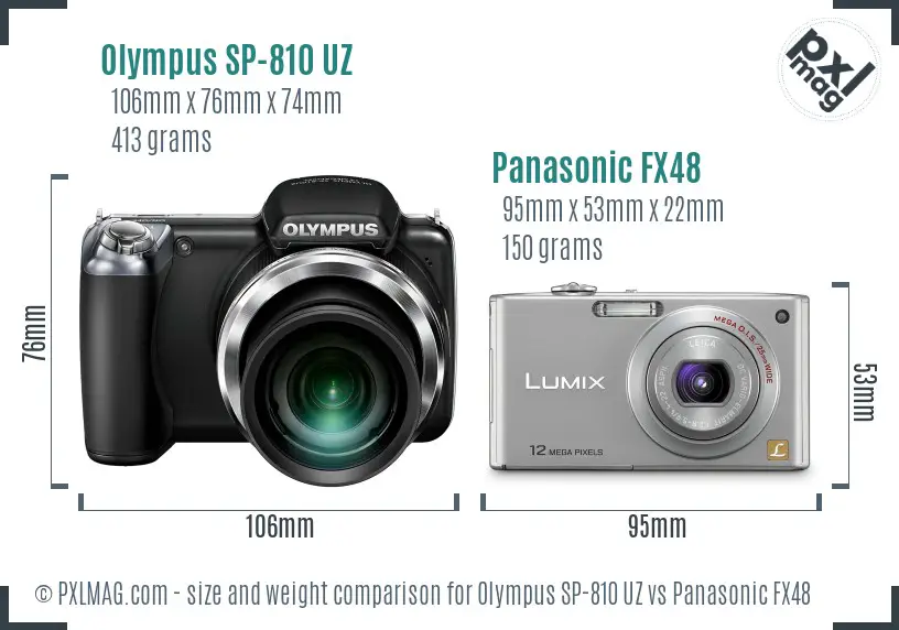 Olympus SP-810 UZ vs Panasonic FX48 size comparison