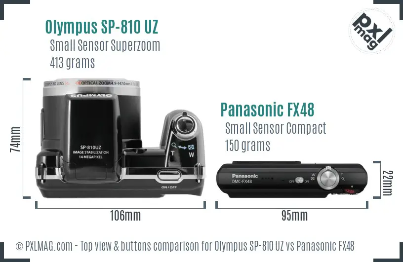 Olympus SP-810 UZ vs Panasonic FX48 top view buttons comparison