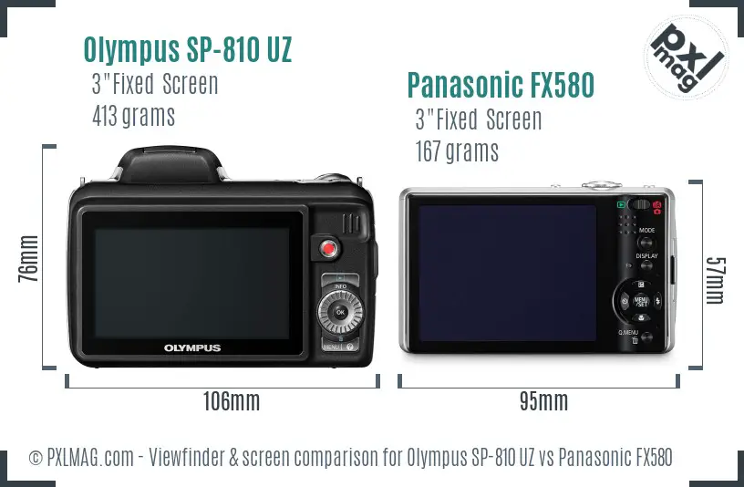 Olympus SP-810 UZ vs Panasonic FX580 Screen and Viewfinder comparison