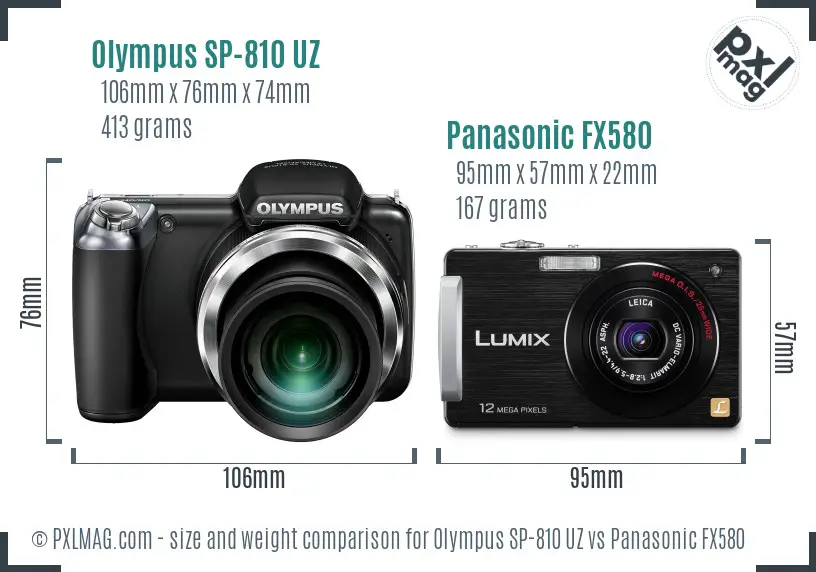 Olympus SP-810 UZ vs Panasonic FX580 size comparison