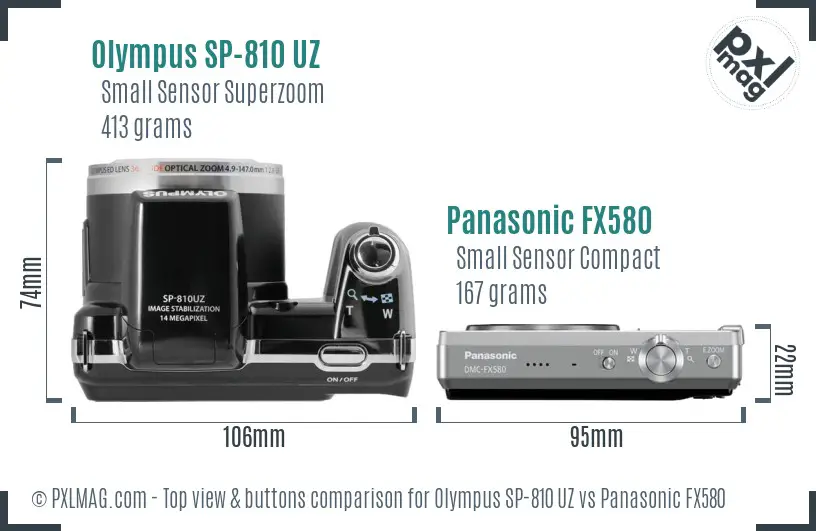 Olympus SP-810 UZ vs Panasonic FX580 top view buttons comparison