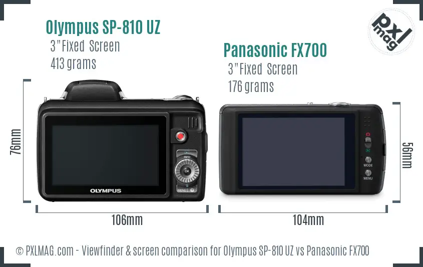 Olympus SP-810 UZ vs Panasonic FX700 Screen and Viewfinder comparison