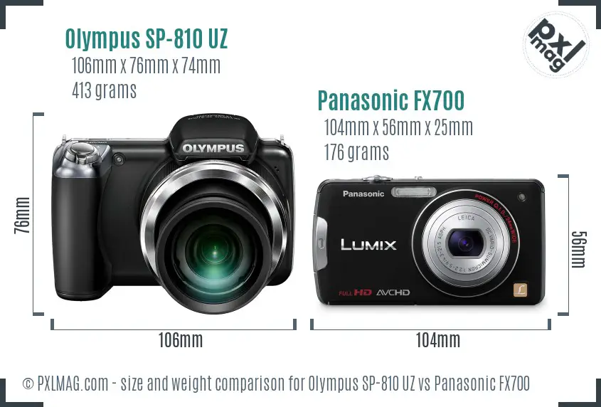 Olympus SP-810 UZ vs Panasonic FX700 size comparison