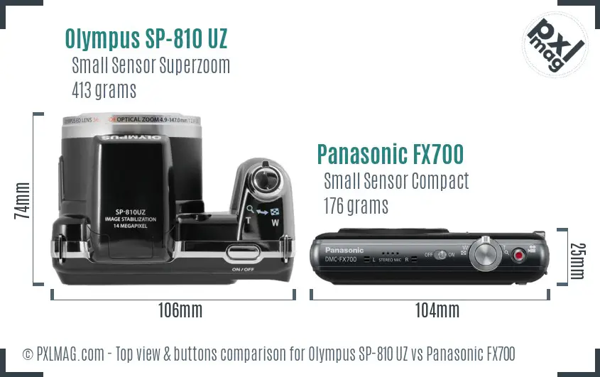 Olympus SP-810 UZ vs Panasonic FX700 top view buttons comparison