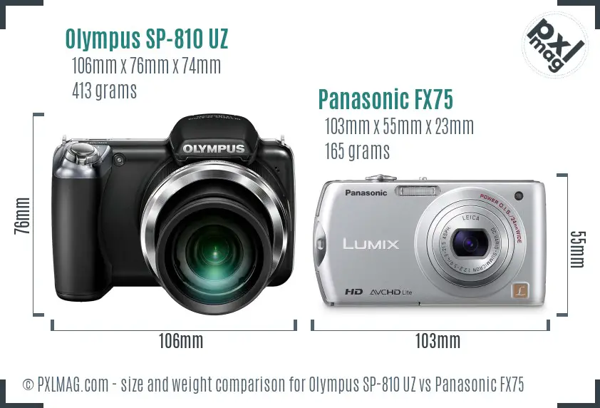Olympus SP-810 UZ vs Panasonic FX75 size comparison