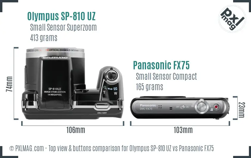 Olympus SP-810 UZ vs Panasonic FX75 top view buttons comparison