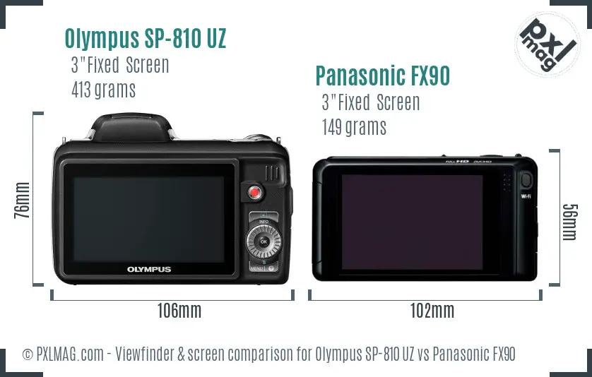 Olympus SP-810 UZ vs Panasonic FX90 Screen and Viewfinder comparison