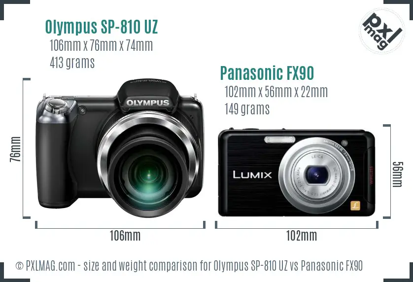 Olympus SP-810 UZ vs Panasonic FX90 size comparison
