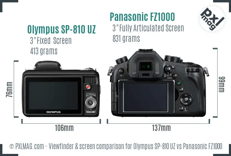Olympus SP-810 UZ vs Panasonic FZ1000 Screen and Viewfinder comparison
