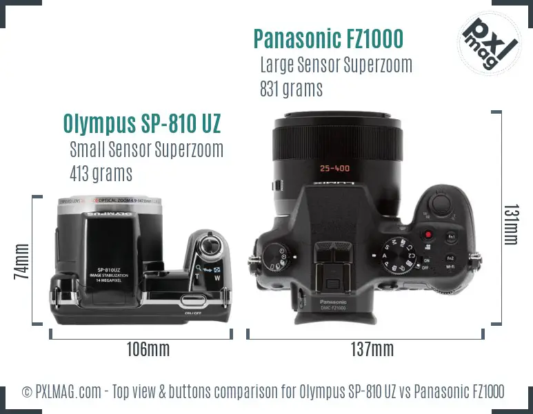 Olympus SP-810 UZ vs Panasonic FZ1000 top view buttons comparison