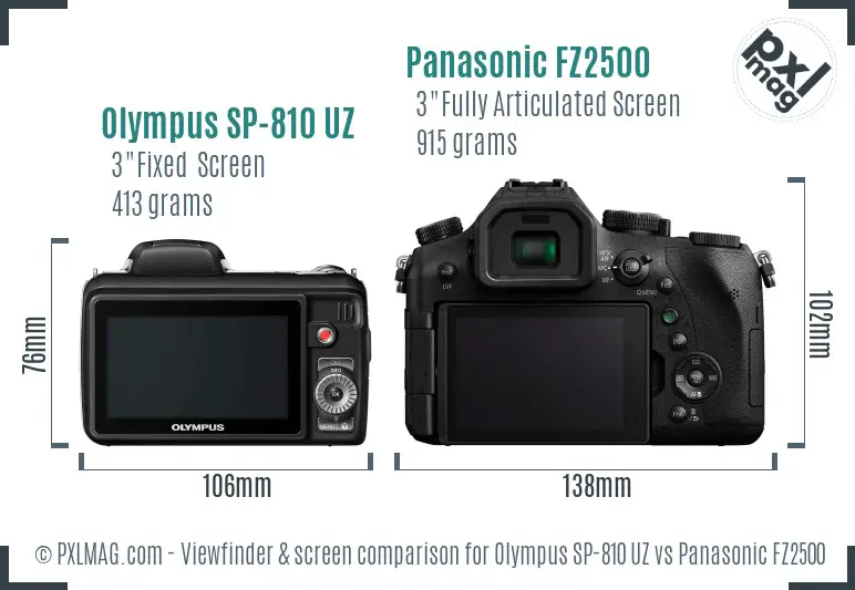 Olympus SP-810 UZ vs Panasonic FZ2500 Screen and Viewfinder comparison