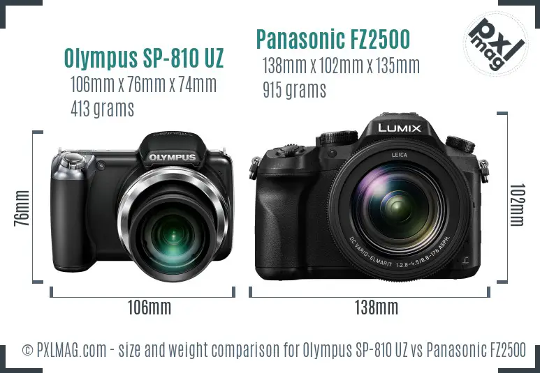 Olympus SP-810 UZ vs Panasonic FZ2500 size comparison