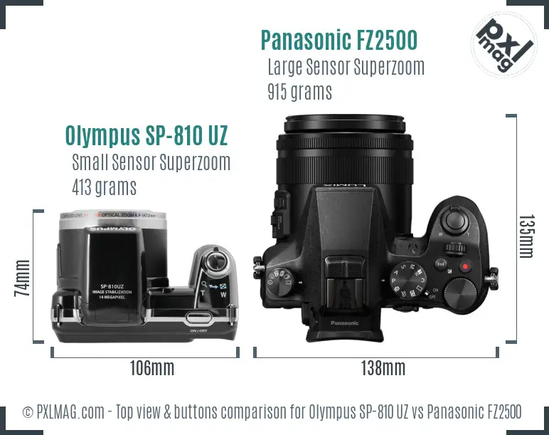 Olympus SP-810 UZ vs Panasonic FZ2500 top view buttons comparison