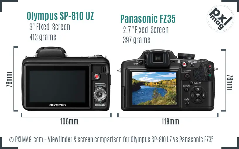 Olympus SP-810 UZ vs Panasonic FZ35 Screen and Viewfinder comparison
