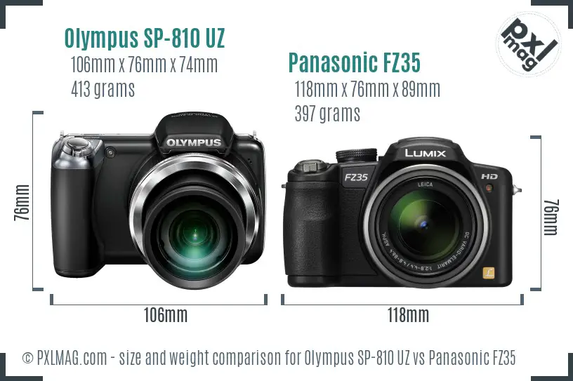 Olympus SP-810 UZ vs Panasonic FZ35 size comparison