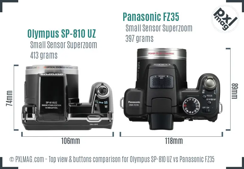 Olympus SP-810 UZ vs Panasonic FZ35 top view buttons comparison