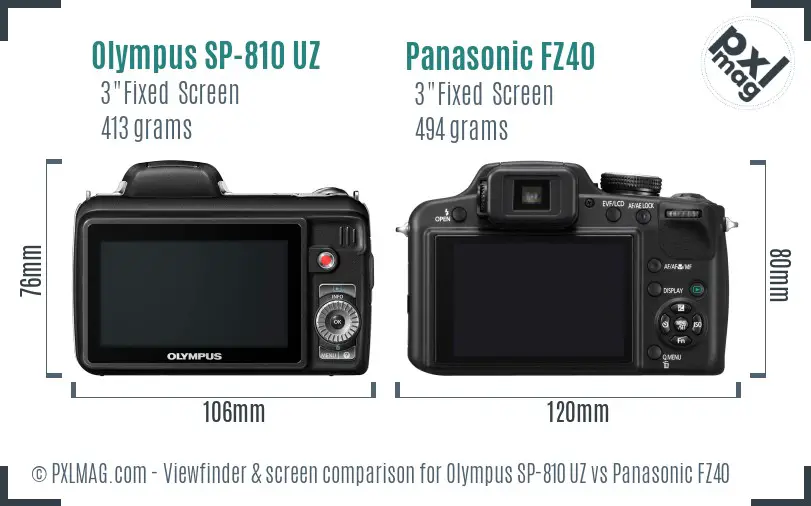 Olympus SP-810 UZ vs Panasonic FZ40 Screen and Viewfinder comparison