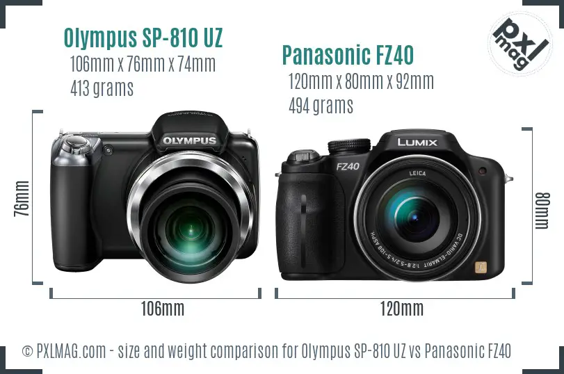 Olympus SP-810 UZ vs Panasonic FZ40 size comparison