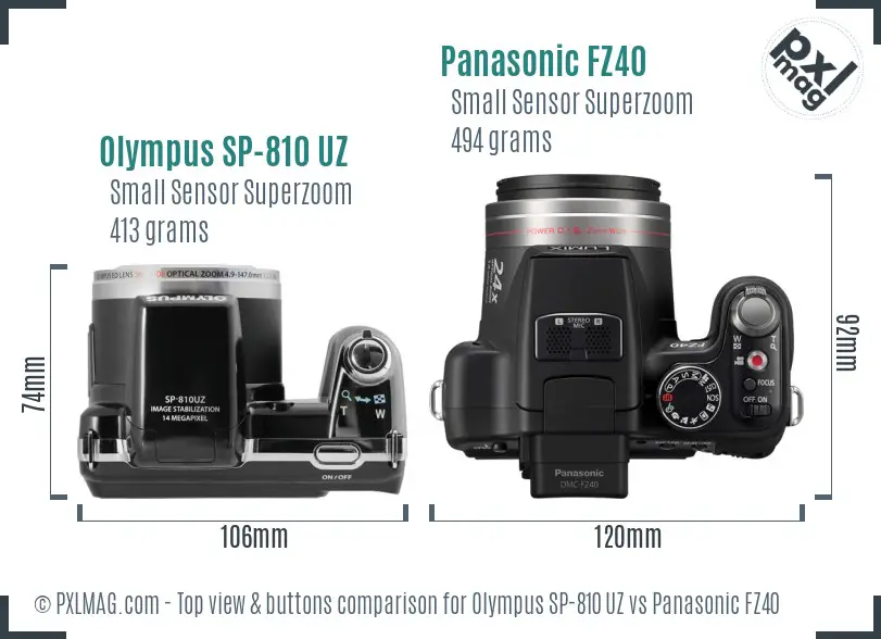 Olympus SP-810 UZ vs Panasonic FZ40 top view buttons comparison