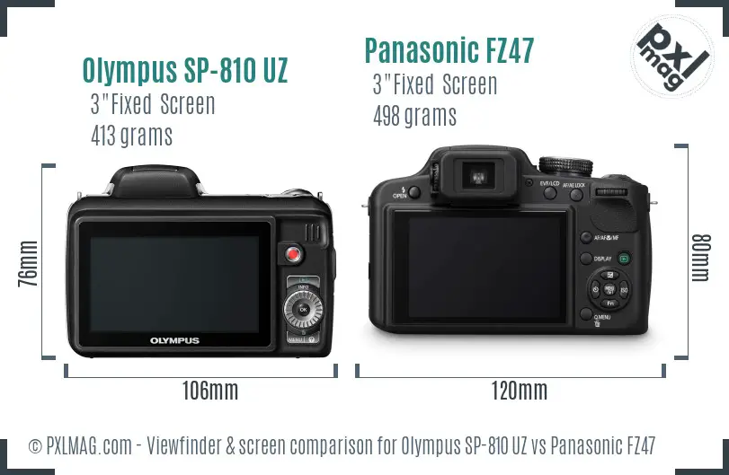 Olympus SP-810 UZ vs Panasonic FZ47 Screen and Viewfinder comparison