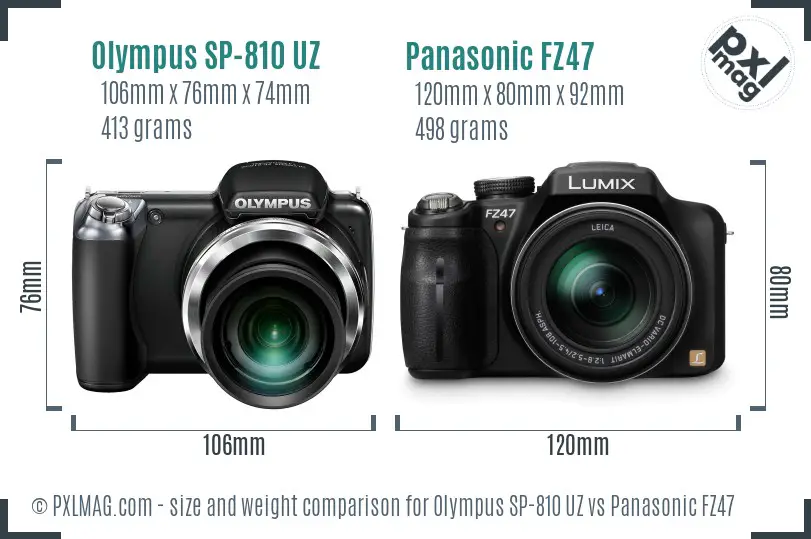 Olympus SP-810 UZ vs Panasonic FZ47 size comparison