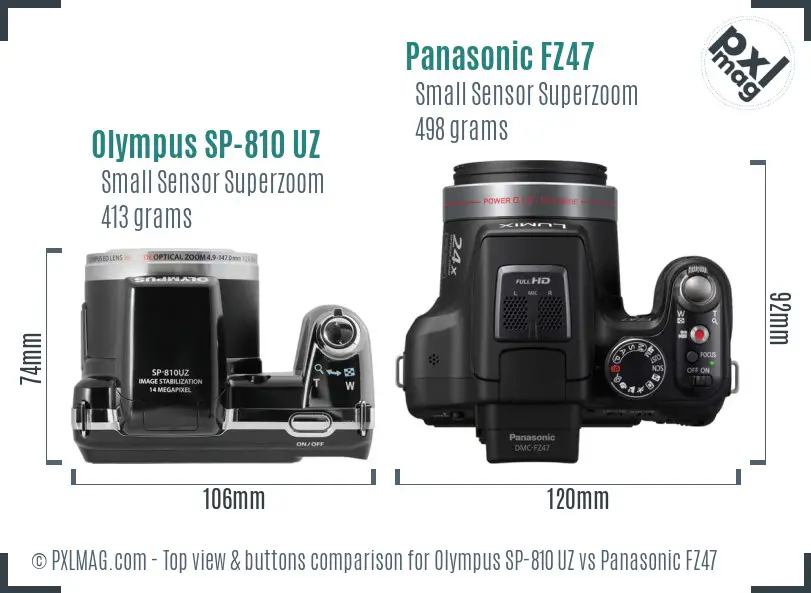Olympus SP-810 UZ vs Panasonic FZ47 top view buttons comparison