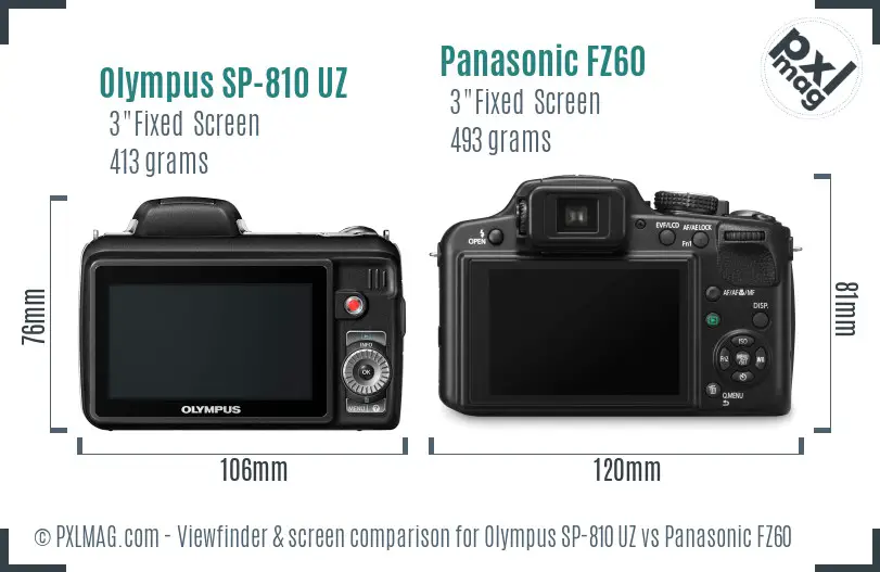 Olympus SP-810 UZ vs Panasonic FZ60 Screen and Viewfinder comparison