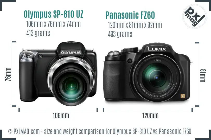 Olympus SP-810 UZ vs Panasonic FZ60 size comparison