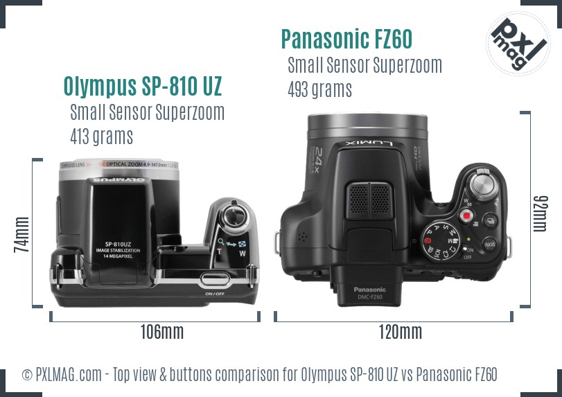 Olympus SP-810 UZ vs Panasonic FZ60 top view buttons comparison