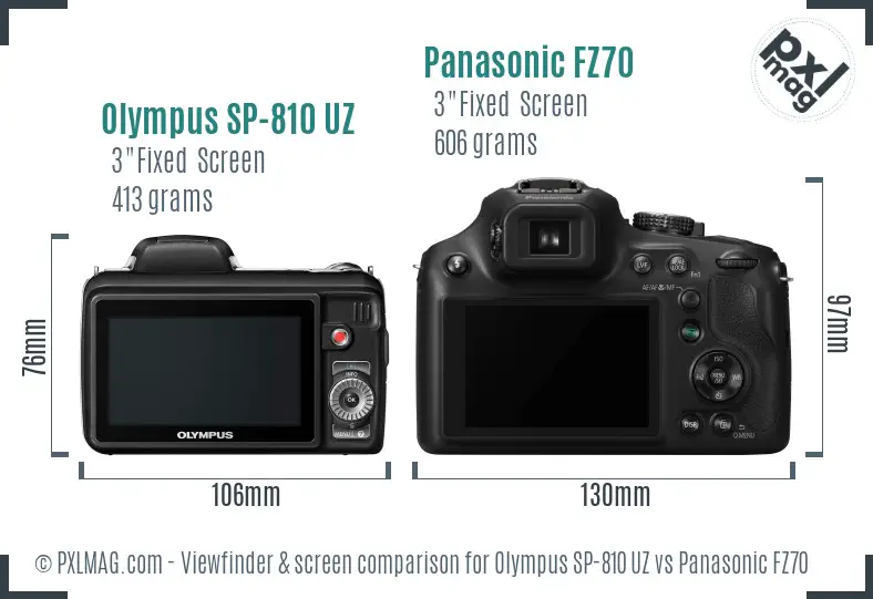 Olympus SP-810 UZ vs Panasonic FZ70 Screen and Viewfinder comparison